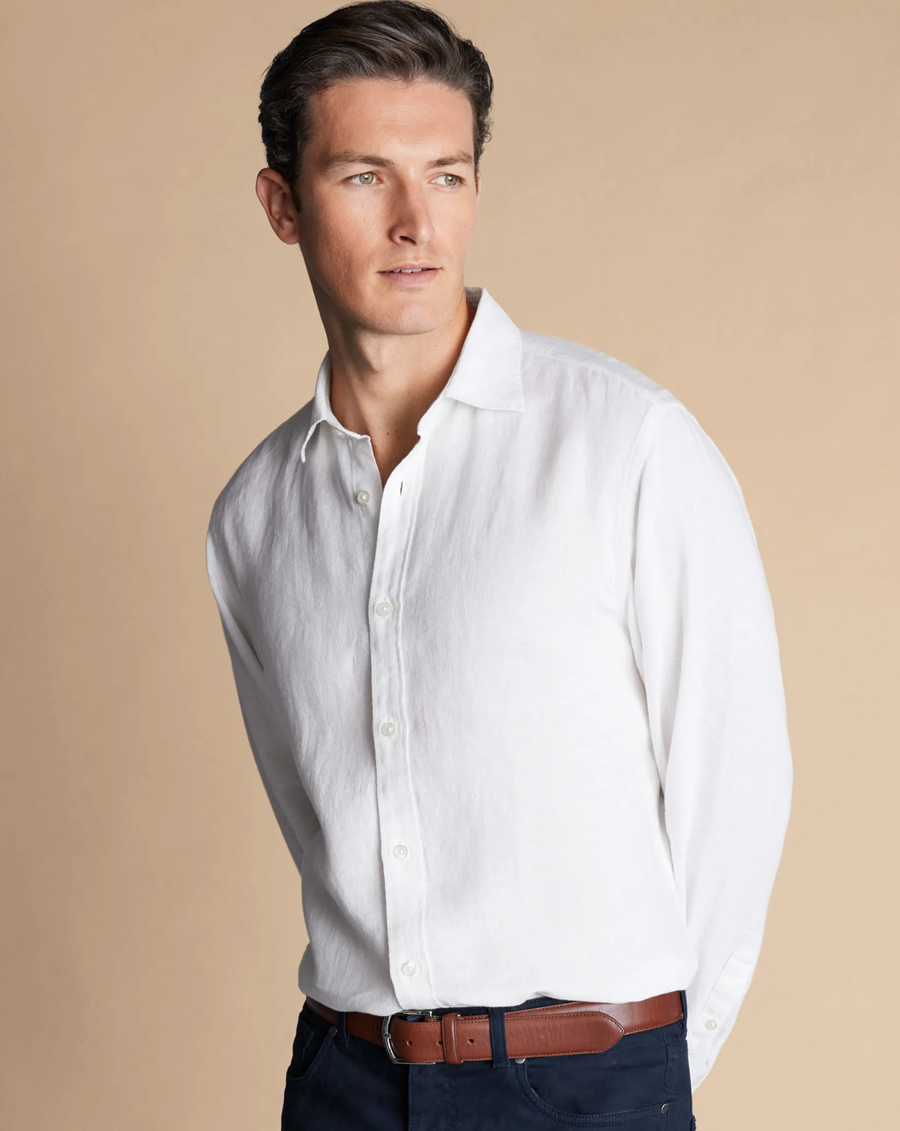 Casual Shirts|White Shirts<Charles Tyrwhitt Pure Linen Shirt - White