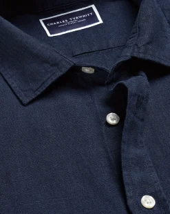 Short Sleeve Shirts|Casual Shirts<Charles Tyrwhitt Pure Linen Short Sleeve Shirt - Navy