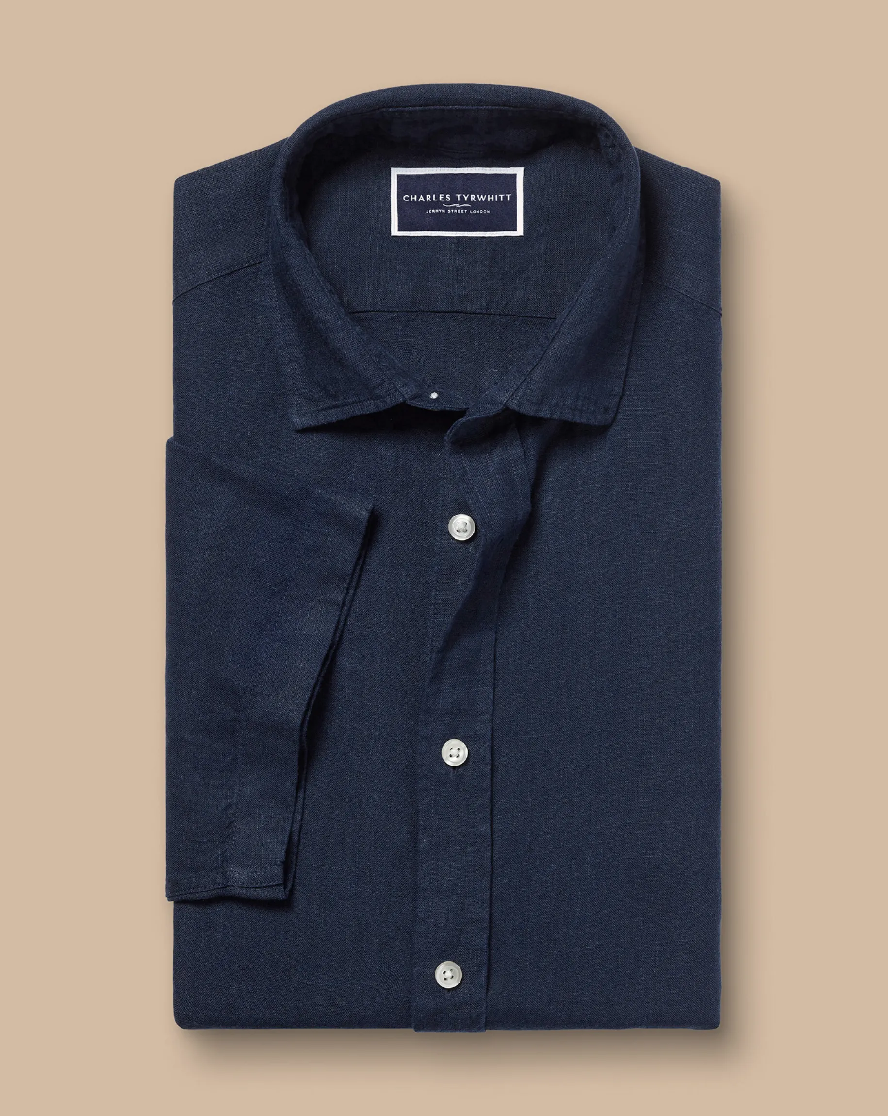Short Sleeve Shirts|Casual Shirts<Charles Tyrwhitt Pure Linen Short Sleeve Shirt - Navy