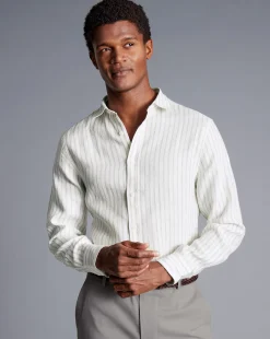 Shirt Sale|Casual Shirts<Charles Tyrwhitt Pure Linen Stripe Shirt - Limestone Limestone & White