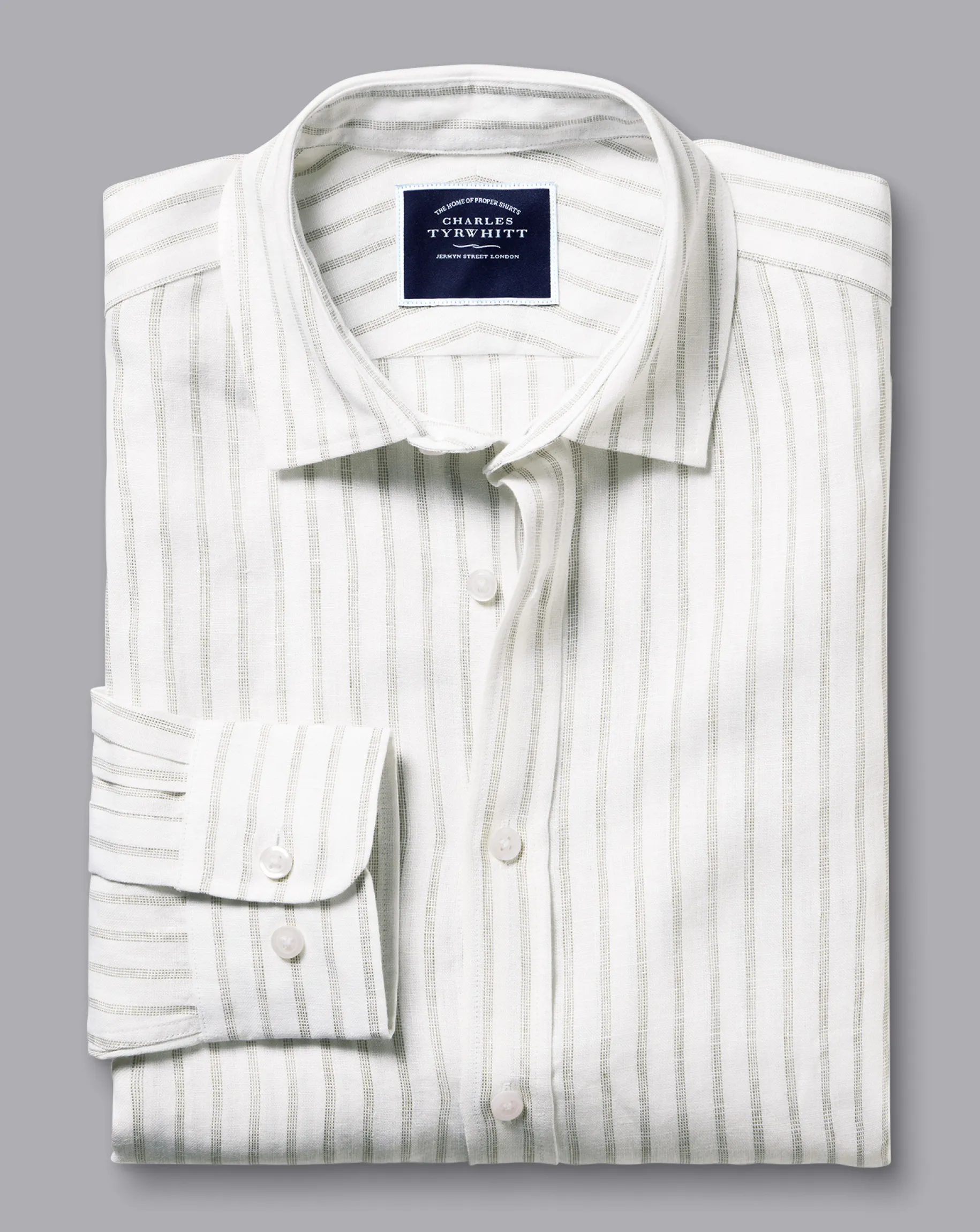 Shirt Sale|Casual Shirts<Charles Tyrwhitt Pure Linen Stripe Shirt - Limestone Limestone & White
