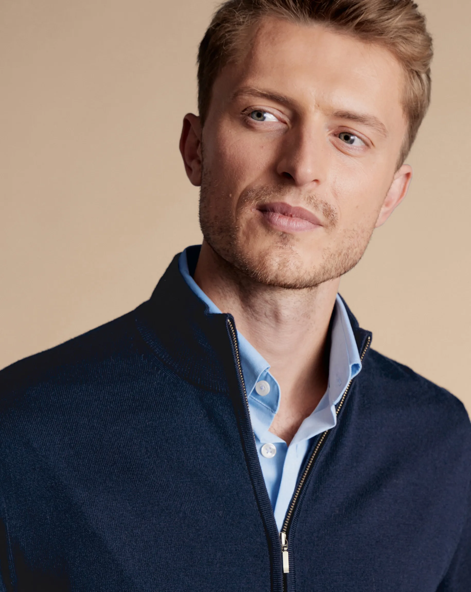 Golf Collection|Blue Sweaters<Charles Tyrwhitt Pure Merino Full Zip-Through Cardigan - Navy