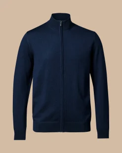 Golf Collection|Blue Sweaters<Charles Tyrwhitt Pure Merino Full Zip-Through Cardigan - Navy