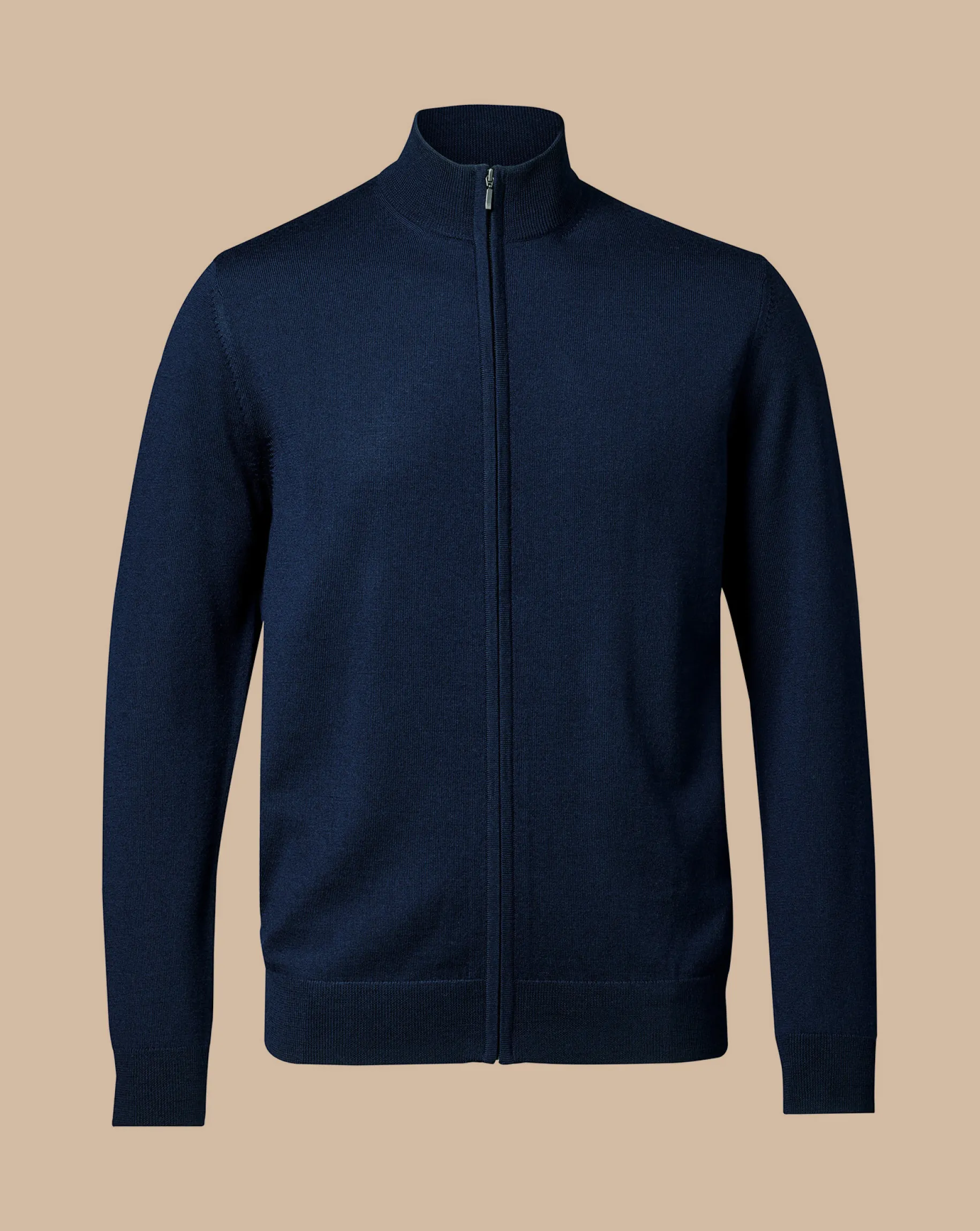 Golf Collection|Blue Sweaters<Charles Tyrwhitt Pure Merino Full Zip-Through Cardigan - Navy