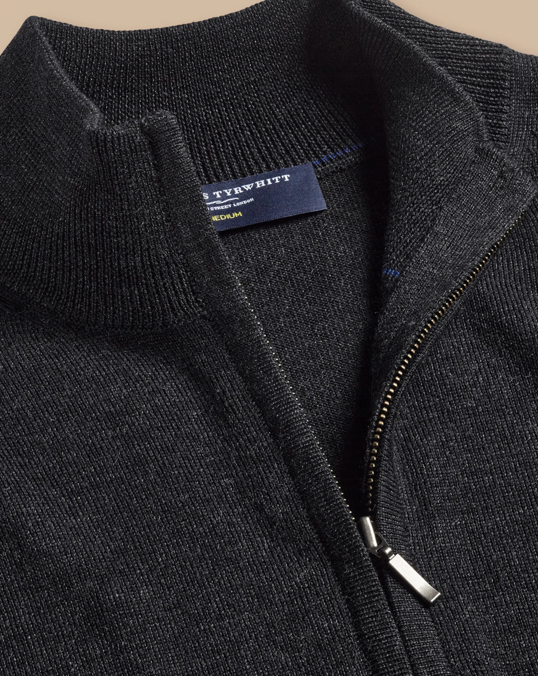 Grey Sweaters|Cardigans<Charles Tyrwhitt Pure Merino Full Zip-Through Cardigan - Grey Charcoal