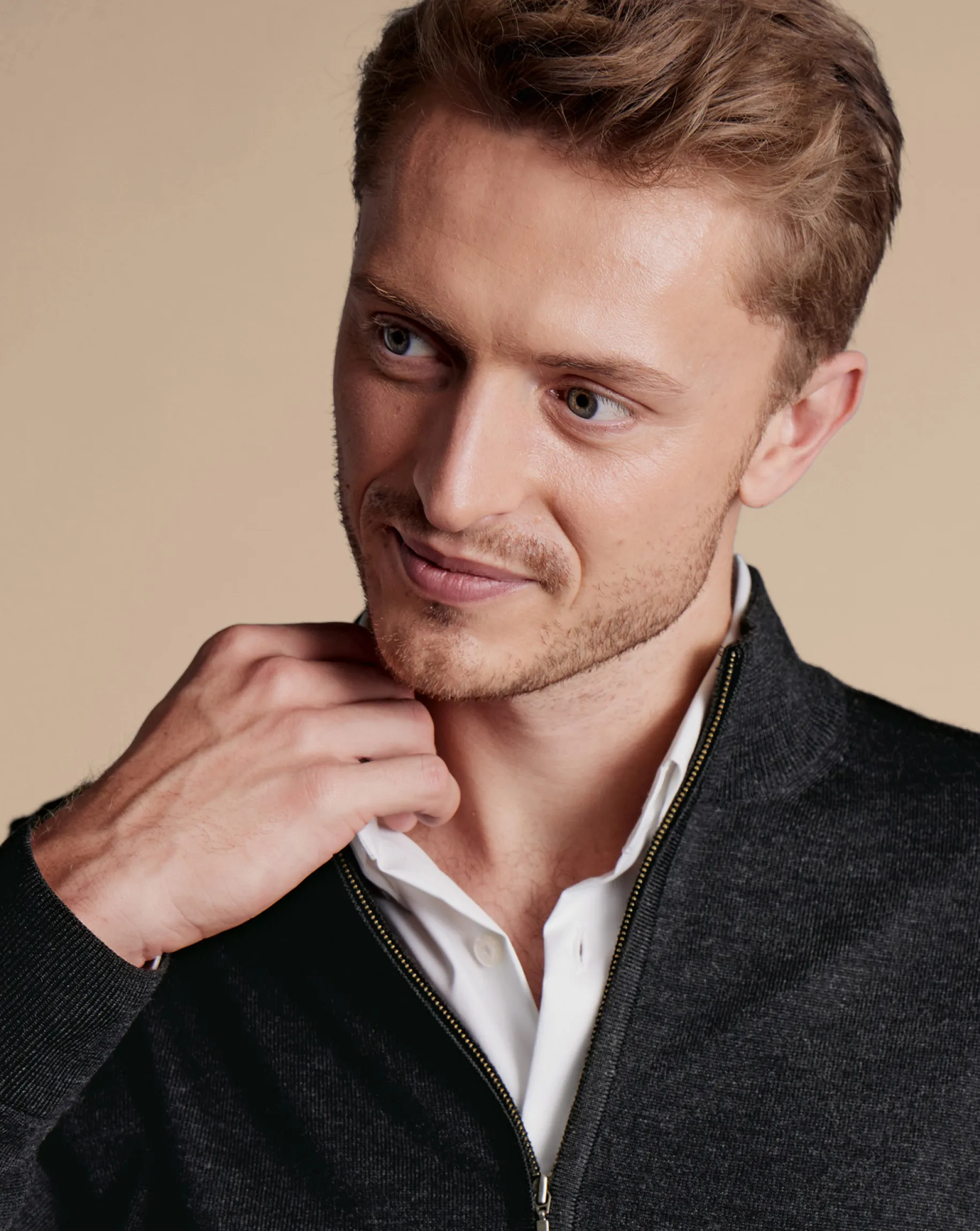 Grey Sweaters|Cardigans<Charles Tyrwhitt Pure Merino Full Zip-Through Cardigan - Grey Charcoal