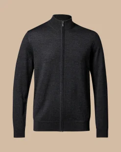 Grey Sweaters|Cardigans<Charles Tyrwhitt Pure Merino Full Zip-Through Cardigan - Grey Charcoal