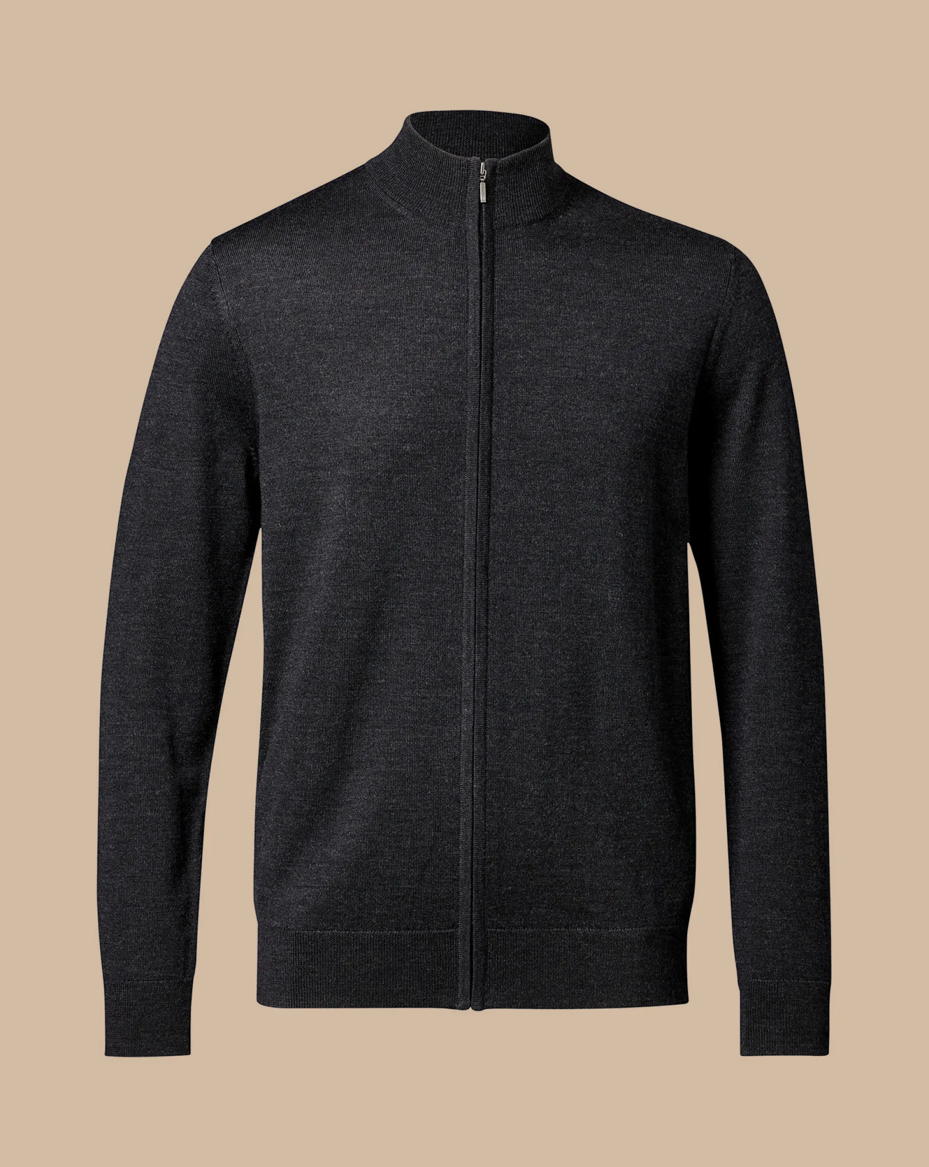 Grey Sweaters|Cardigans<Charles Tyrwhitt Pure Merino Full Zip-Through Cardigan - Grey Charcoal