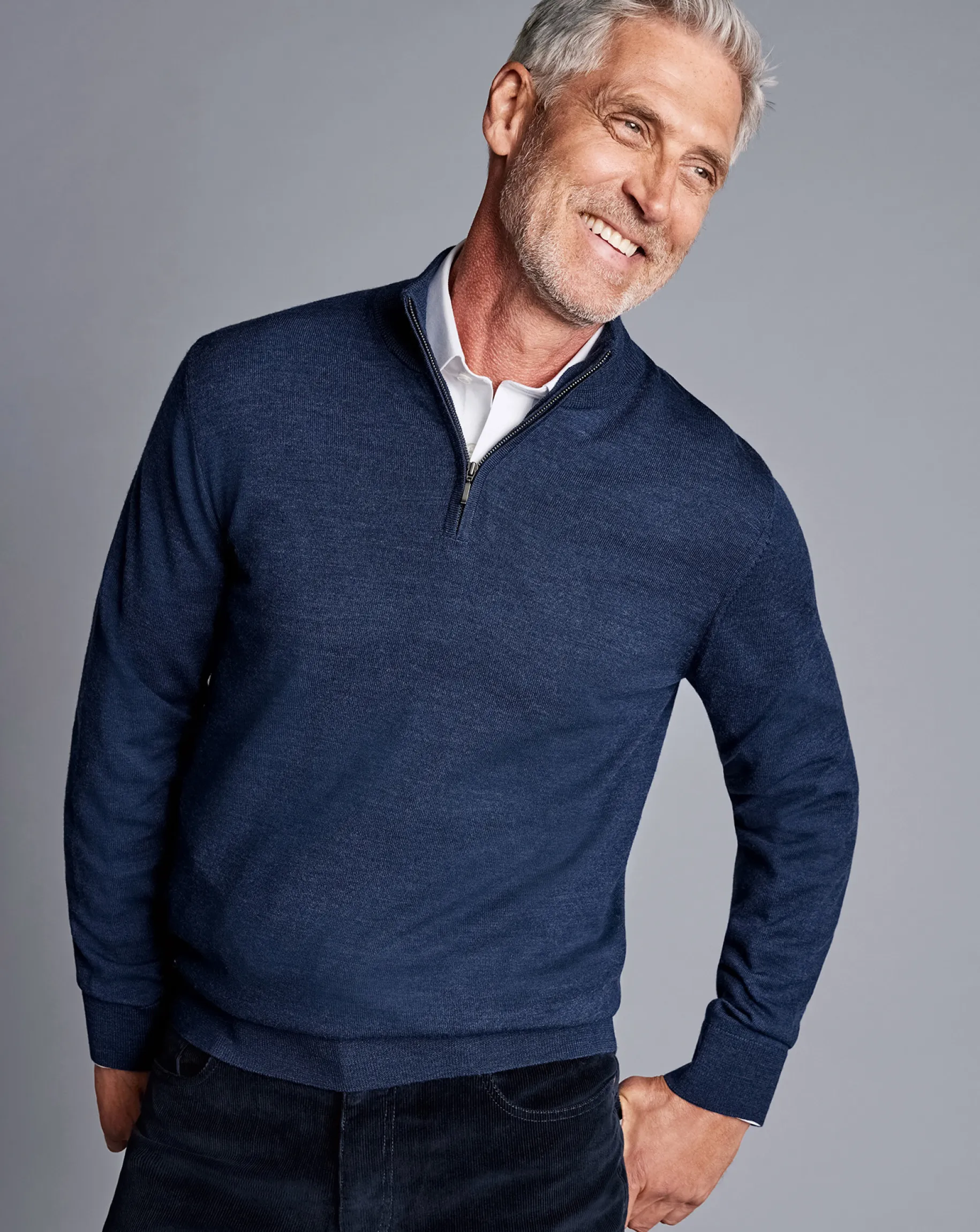 Quarter Zip Sweaters|Sweaters<Charles Tyrwhitt Pure Merino Quarter Zip Sweater - Ink Blue
