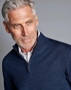 Quarter Zip Sweaters|Sweaters<Charles Tyrwhitt Pure Merino Quarter Zip Sweater - Ink Blue