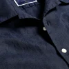 Casual Shirts|S<Charles Tyrwhitt Revere Collar Pure Linen Short Sleeve Shirt - Navy Blue