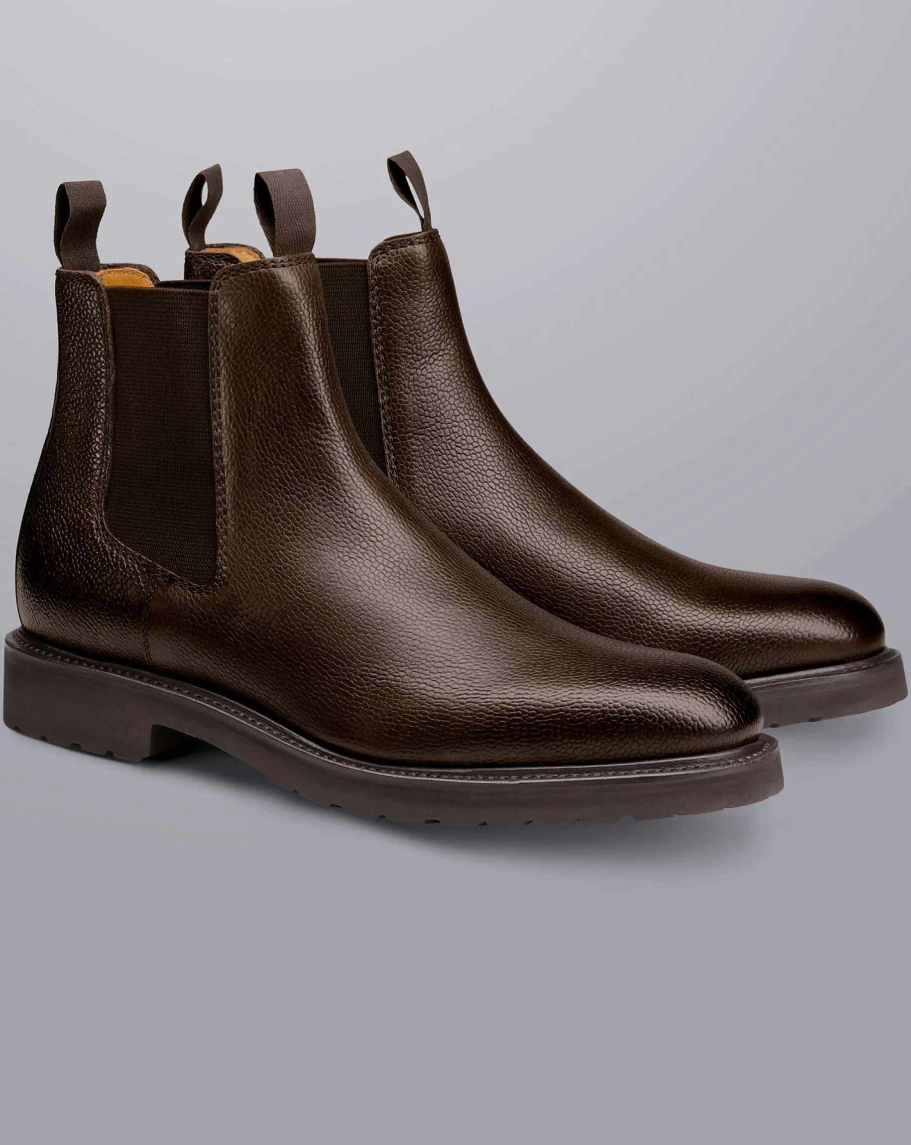 Boots|Brown Shoes<Charles Tyrwhitt Rubber Sole Grain Leather Chelsea Boots - Chocolate Brown