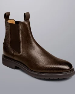 Boots|Brown Shoes<Charles Tyrwhitt Rubber Sole Grain Leather Chelsea Boots - Chocolate Brown