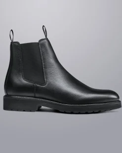 Boots|Black Shoes<Charles Tyrwhitt Rubber Sole Grain Leather Chelsea Boots - Black