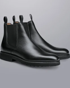 Boots|Black Shoes<Charles Tyrwhitt Rubber Sole Grain Leather Chelsea Boots - Black