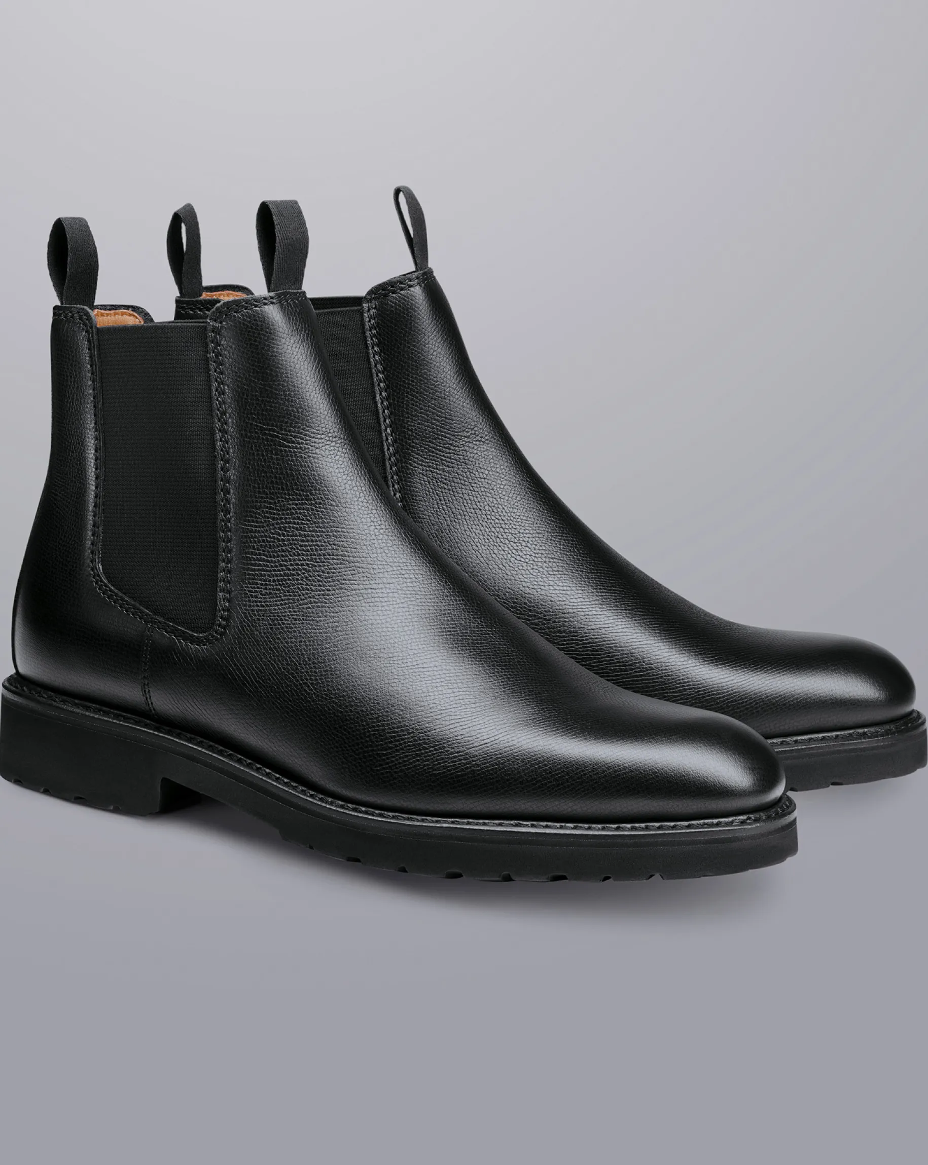 Boots|Black Shoes<Charles Tyrwhitt Rubber Sole Grain Leather Chelsea Boots - Black