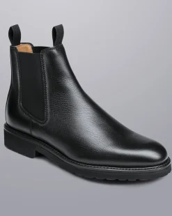 Boots|Black Shoes<Charles Tyrwhitt Rubber Sole Grain Leather Chelsea Boots - Black