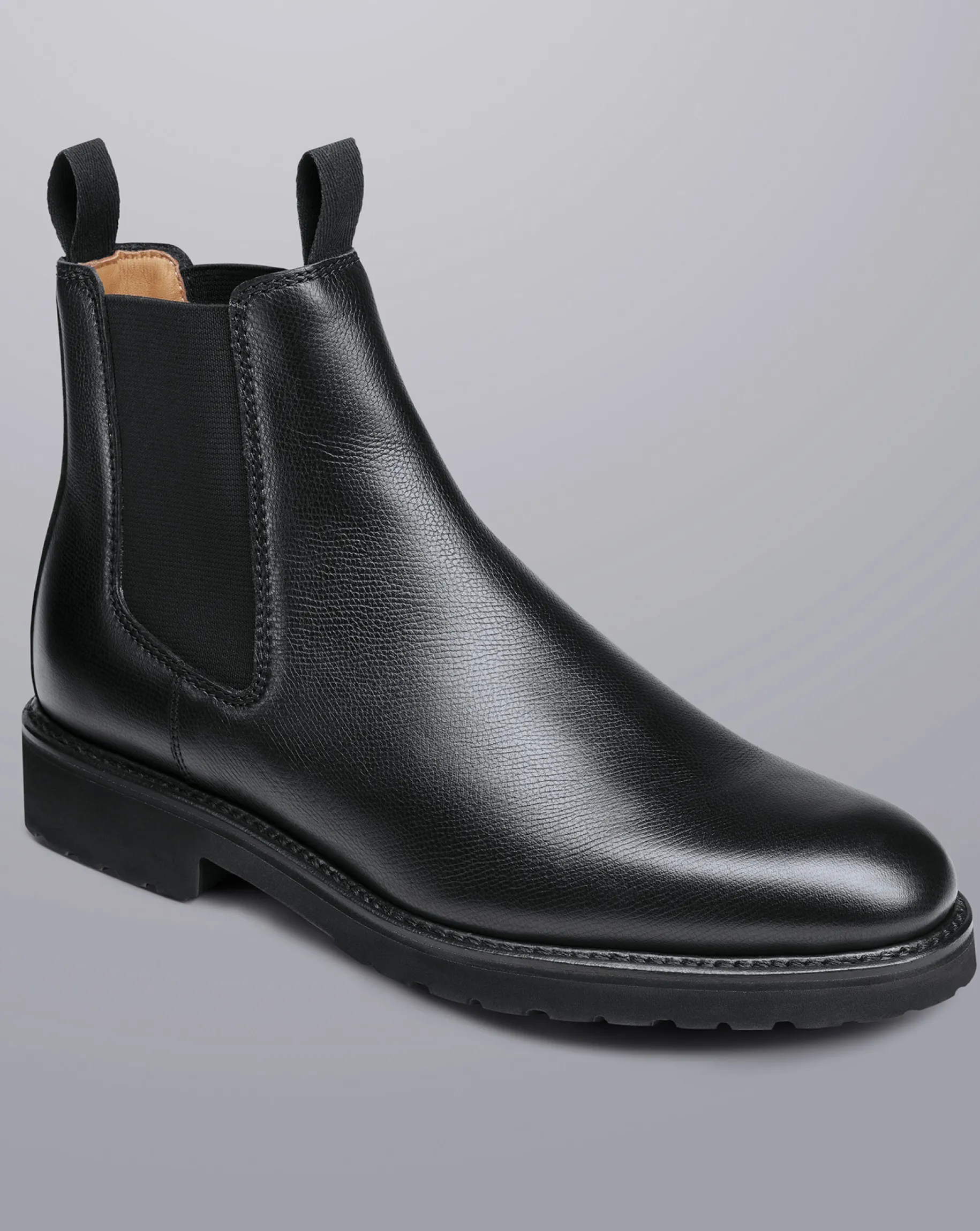 Boots|Black Shoes<Charles Tyrwhitt Rubber Sole Grain Leather Chelsea Boots - Black