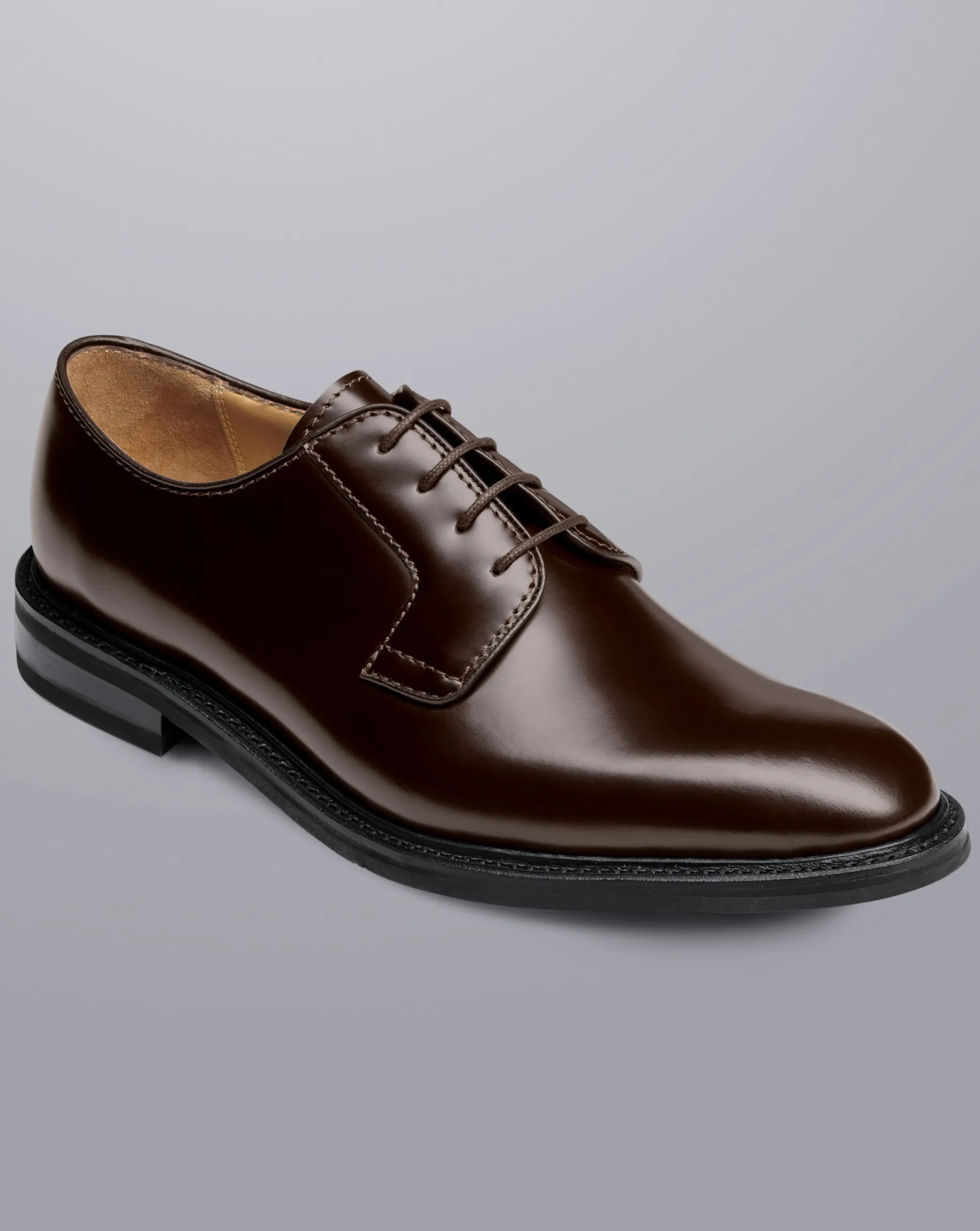 Shoes<Charles Tyrwhitt Rubber Sole High Shine Leather Derby Shoes - Dark Chocolate
