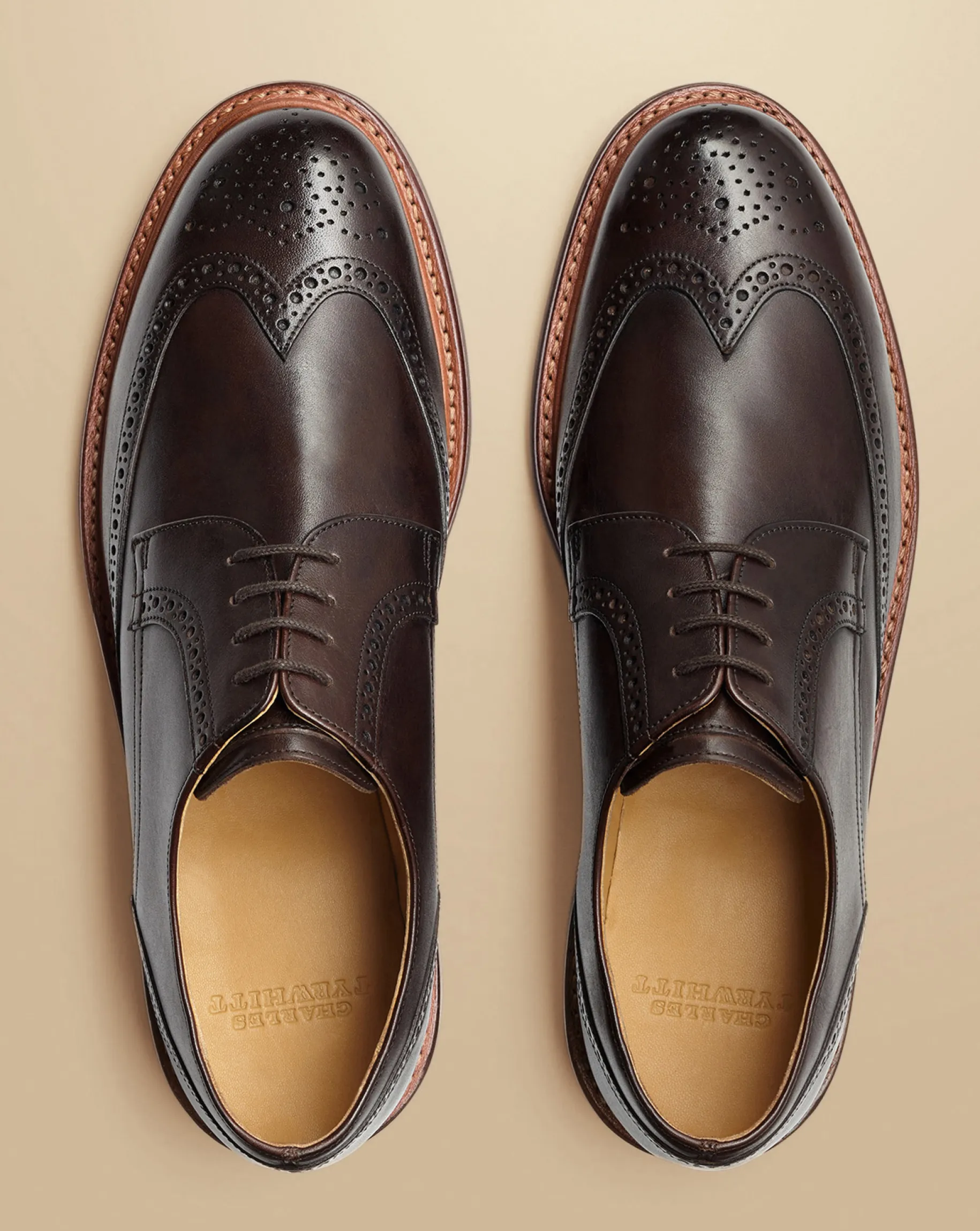 Smart Shoes|Brown Shoes<Charles Tyrwhitt Rubber Sole Leather Derby Brogue Shoes - Dark Chocolate
