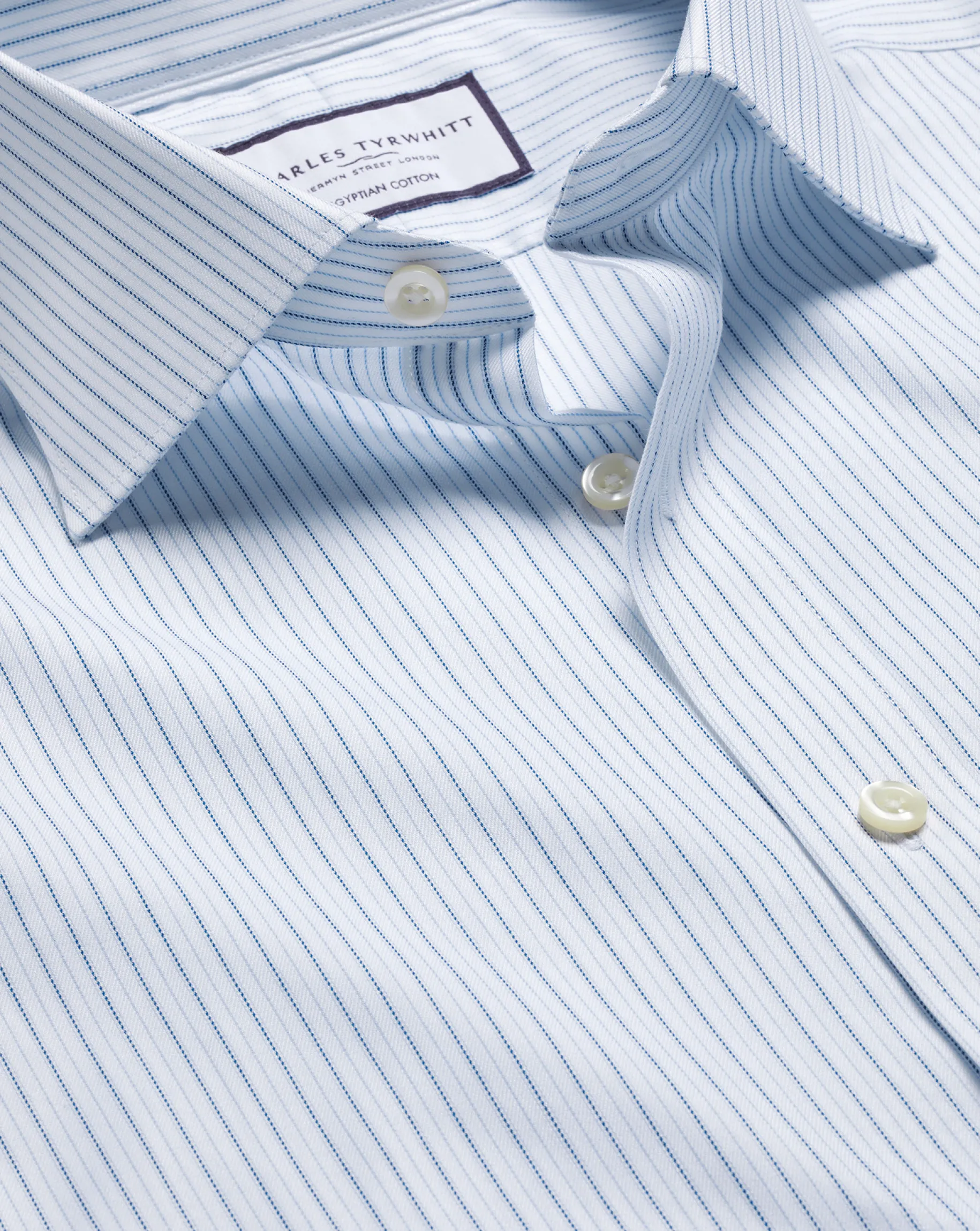 Shirt Sale|Dress Shirts<Charles Tyrwhitt Semi-Spread Collar Cotton Shadow Stripe Shirt - Blue Royal