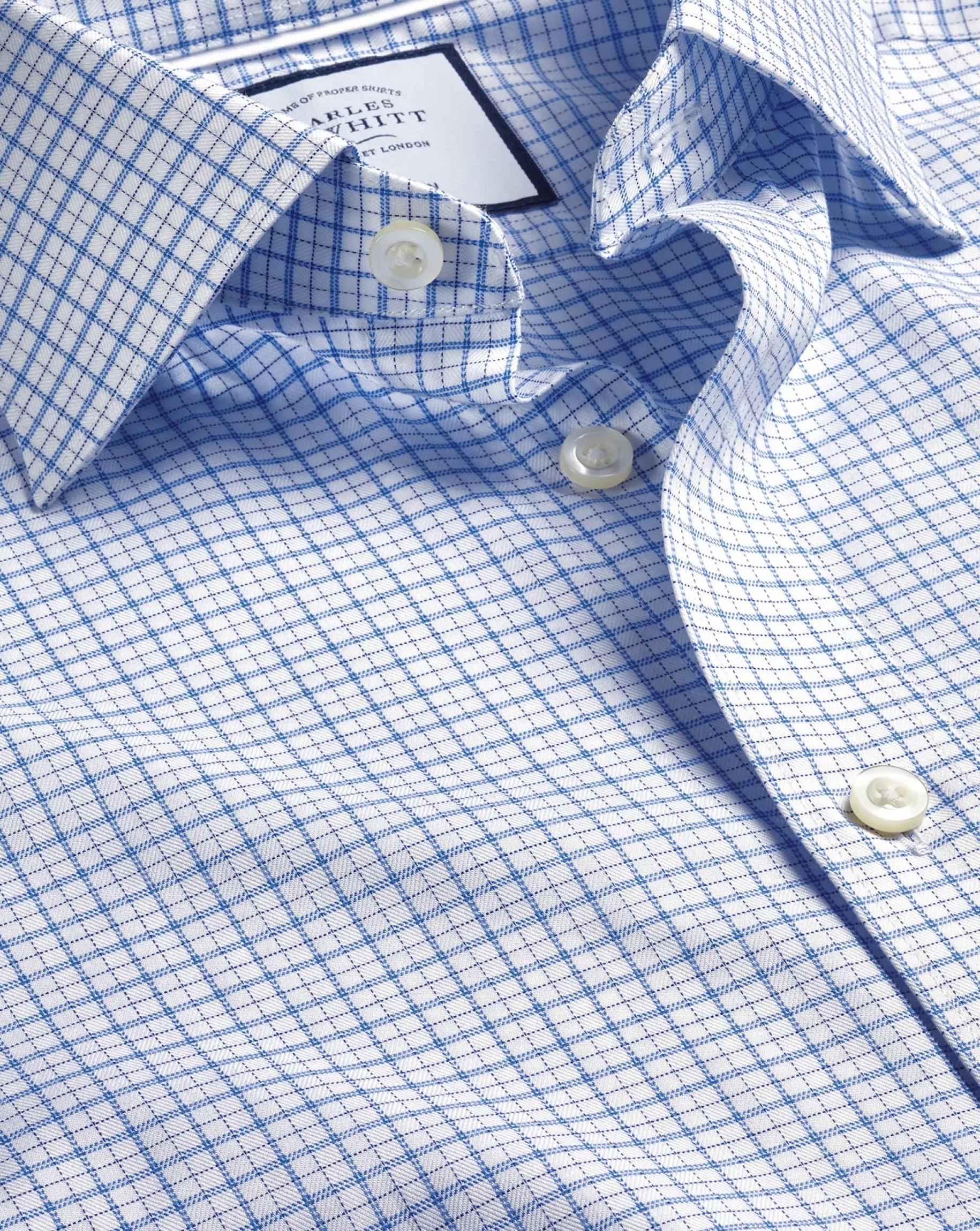 Shirt Sale|Dress Shirts<Charles Tyrwhitt Semi-Spread Collar Egyptian Cotton Twill Double Check Shirt - Ocean Blue