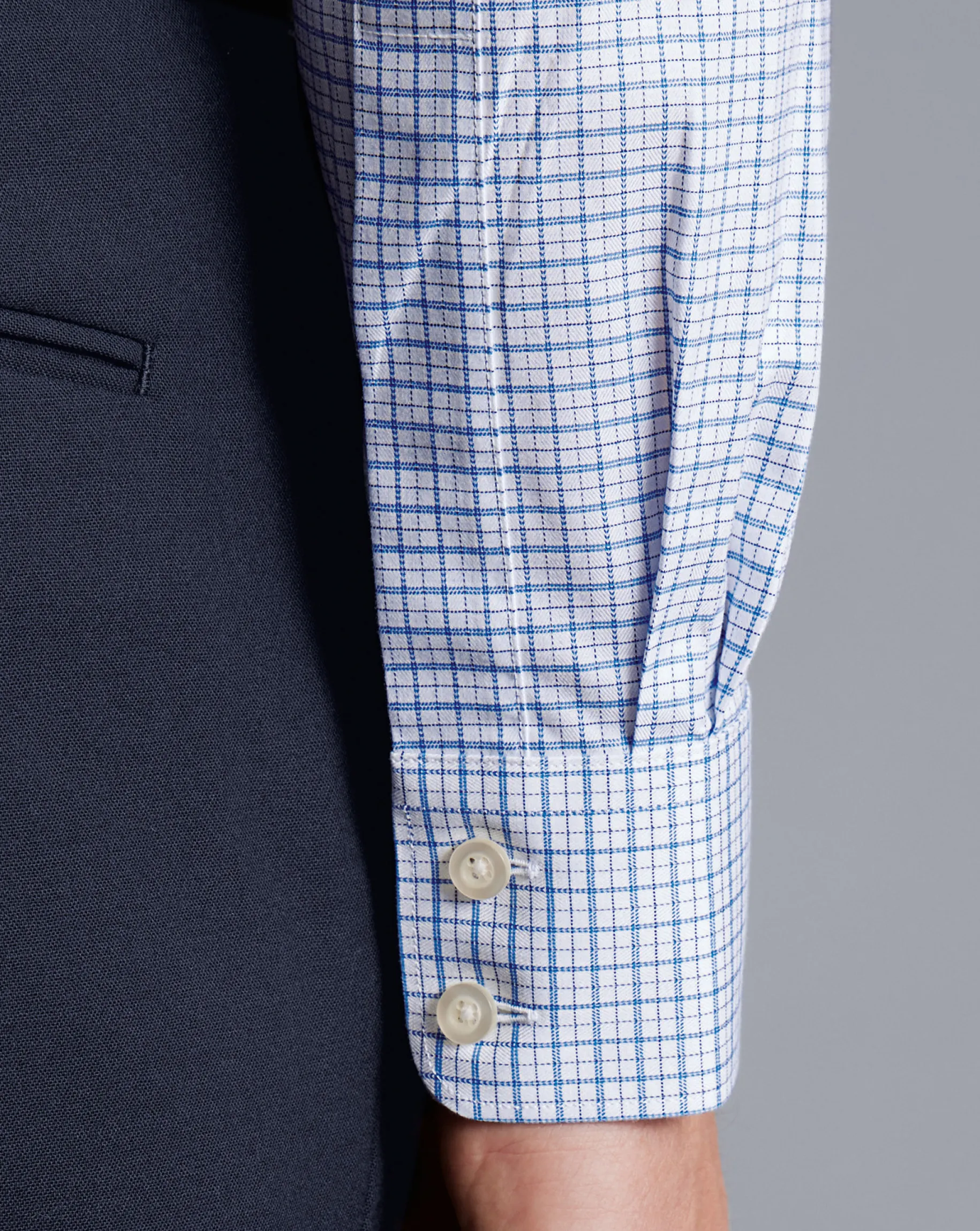Shirt Sale|Dress Shirts<Charles Tyrwhitt Semi-Spread Collar Egyptian Cotton Twill Double Check Shirt - Ocean Blue