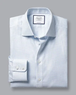 Shirt Sale|Dress Shirts<Charles Tyrwhitt Semi-Spread Collar Egyptian Cotton Twill Twin Check Shirt - Cornflower Blue