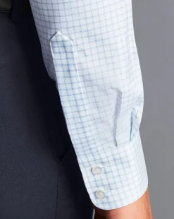 Shirt Sale|Dress Shirts<Charles Tyrwhitt Semi-Spread Collar Egyptian Cotton Twill Twin Check Shirt - Cornflower Blue