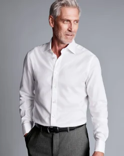 Dress Shirts|White Shirts<Charles Tyrwhitt Semi-Spread Collar Egyptian Cotton Hudson Weave Shirt - White