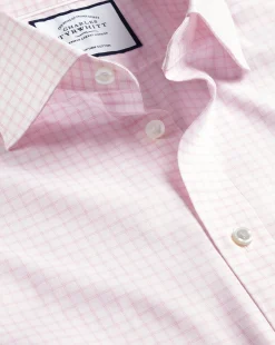 Shirt Sale|Dress Shirts<Charles Tyrwhitt Semi-Spread Collar Egyptian Cotton Twill Twin Check Shirt - Light Pink