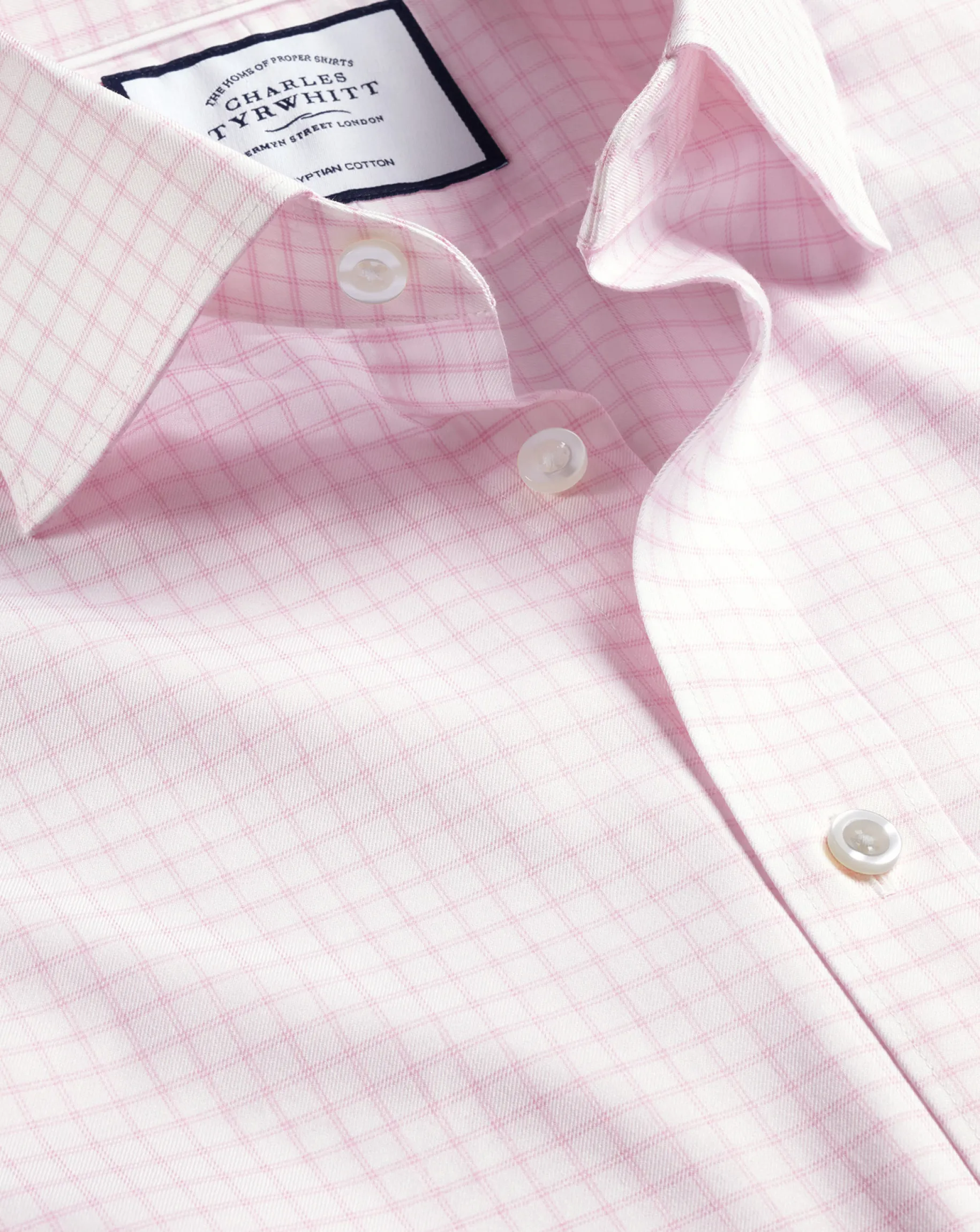 Shirt Sale|Dress Shirts<Charles Tyrwhitt Semi-Spread Collar Egyptian Cotton Twill Twin Check Shirt - Light Pink