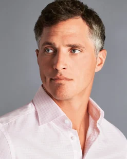 Shirt Sale|Dress Shirts<Charles Tyrwhitt Semi-Spread Collar Egyptian Cotton Twill Twin Check Shirt - Light Pink