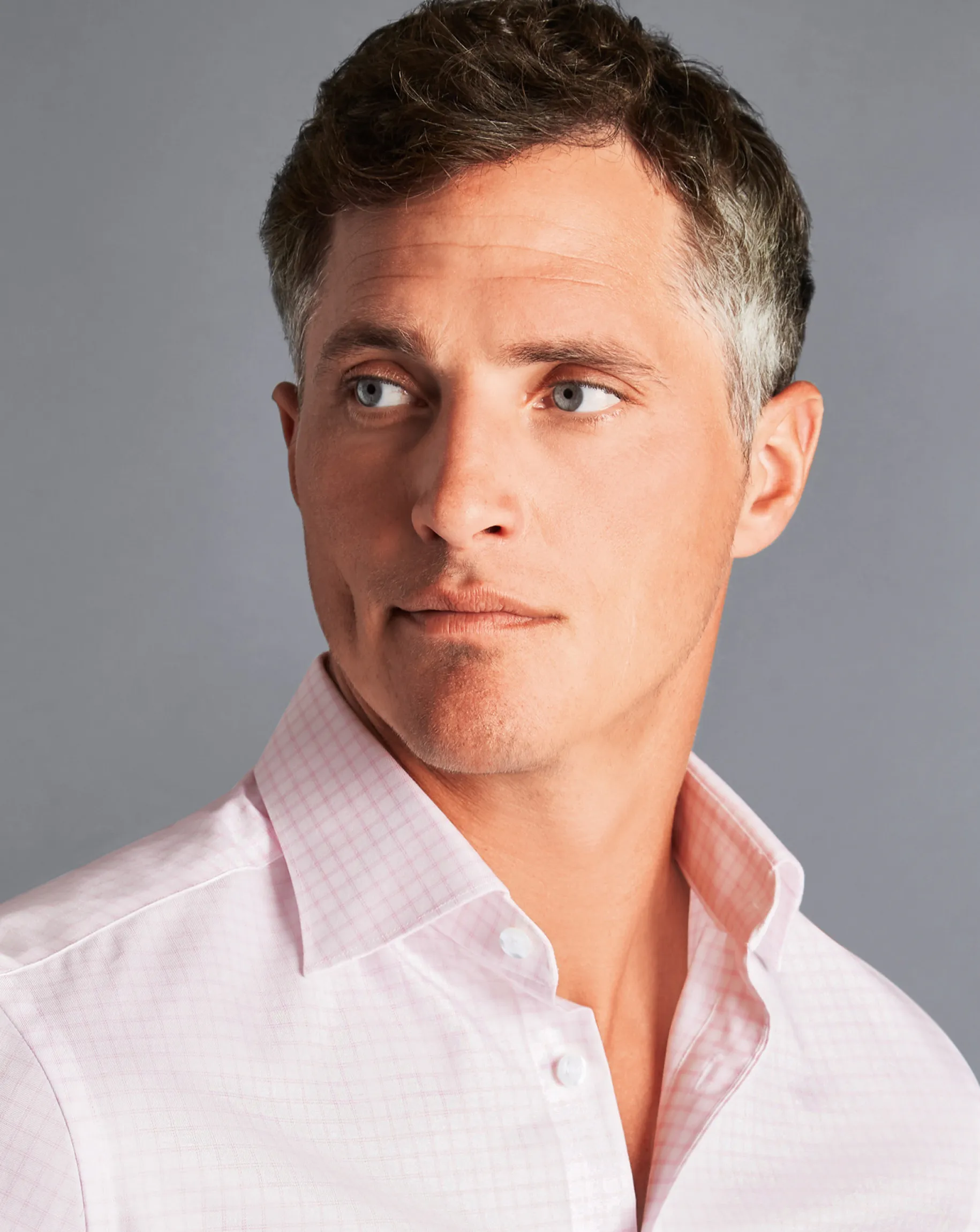 Shirt Sale|Dress Shirts<Charles Tyrwhitt Semi-Spread Collar Egyptian Cotton Twill Twin Check Shirt - Light Pink