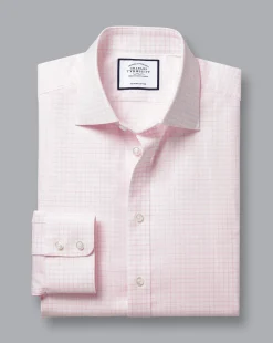 Shirt Sale|Dress Shirts<Charles Tyrwhitt Semi-Spread Collar Egyptian Cotton Twill Twin Check Shirt - Light Pink