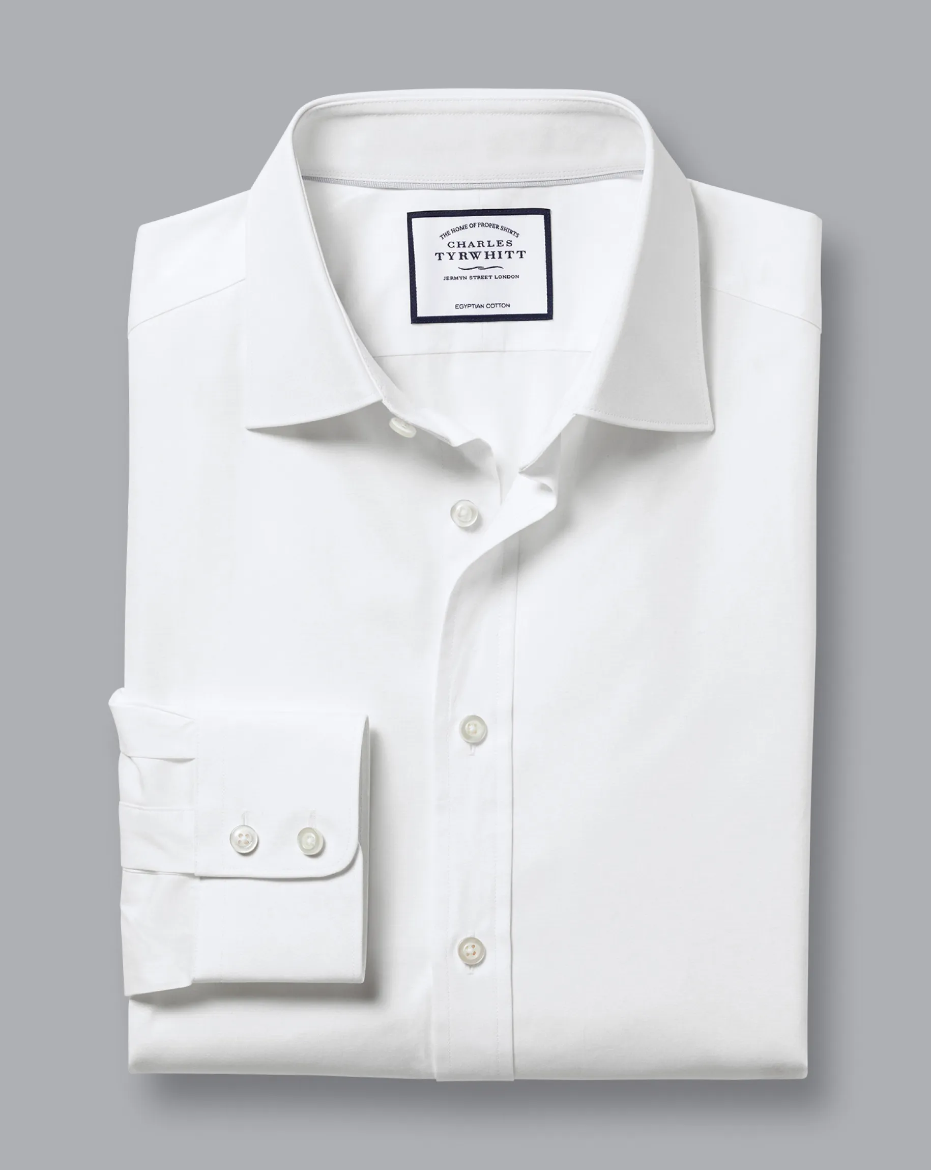 Dress Shirts|XL<Charles Tyrwhitt Semi-Spread Collar Egyptian Cotton Poplin Shirt - White