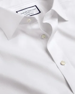 Dress Shirts|White Shirts<Charles Tyrwhitt Semi-Spread Collar Egyptian Cotton Windsor Weave Shirt - White