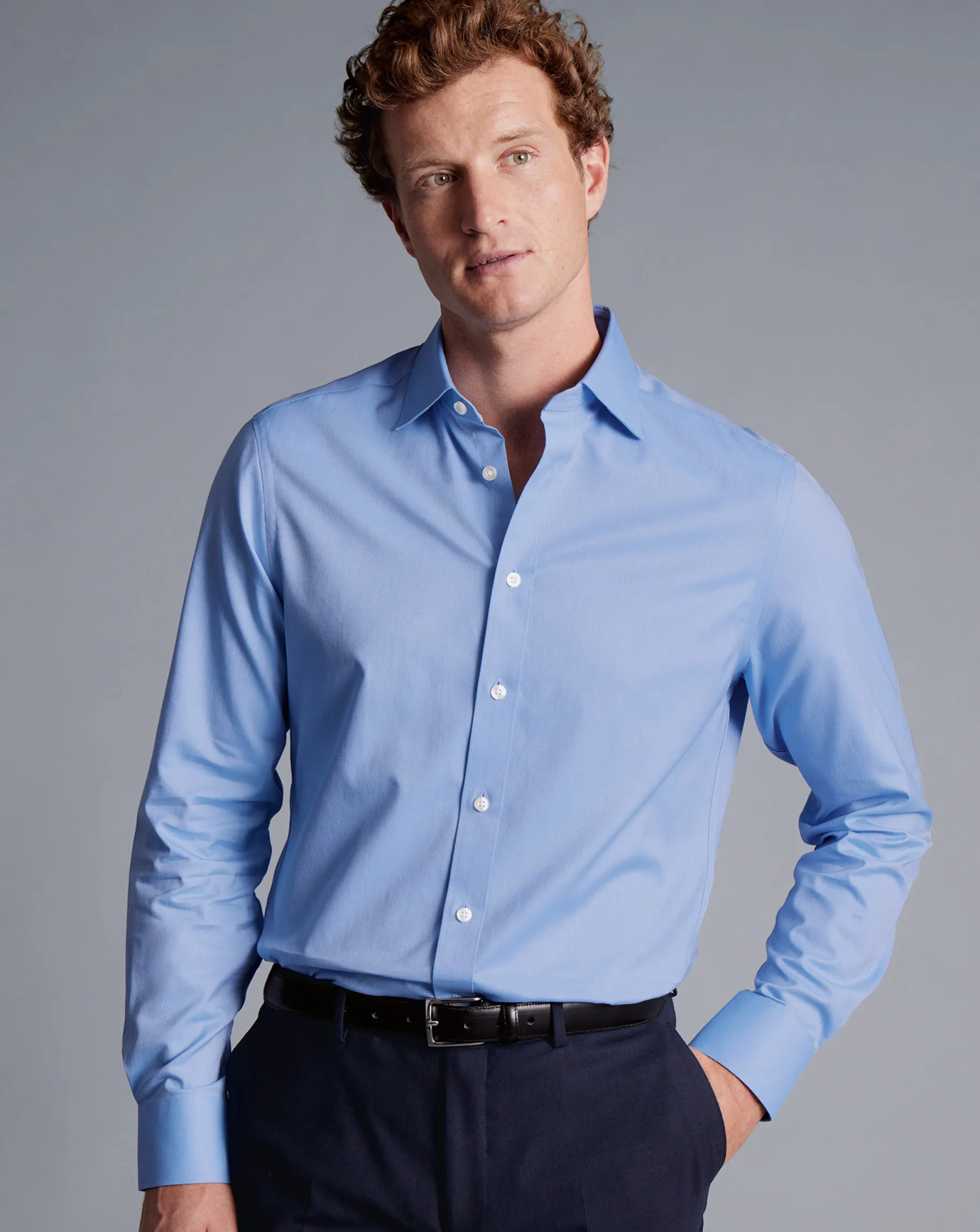 Shirt Sale|Dress Shirts<Charles Tyrwhitt Semi-Spread Collar Egyptian Cotton Berkshire Weave Shirt - Cornflower Blue