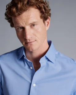 Shirt Sale|Dress Shirts<Charles Tyrwhitt Semi-Spread Collar Egyptian Cotton Berkshire Weave Shirt - Cornflower Blue