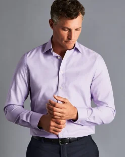 Shirt Sale|Dress Shirts<Charles Tyrwhitt Semi-Spread Collar Egyptian Cotton Twill Prince of Wales Check Shirt - Purple Lilac