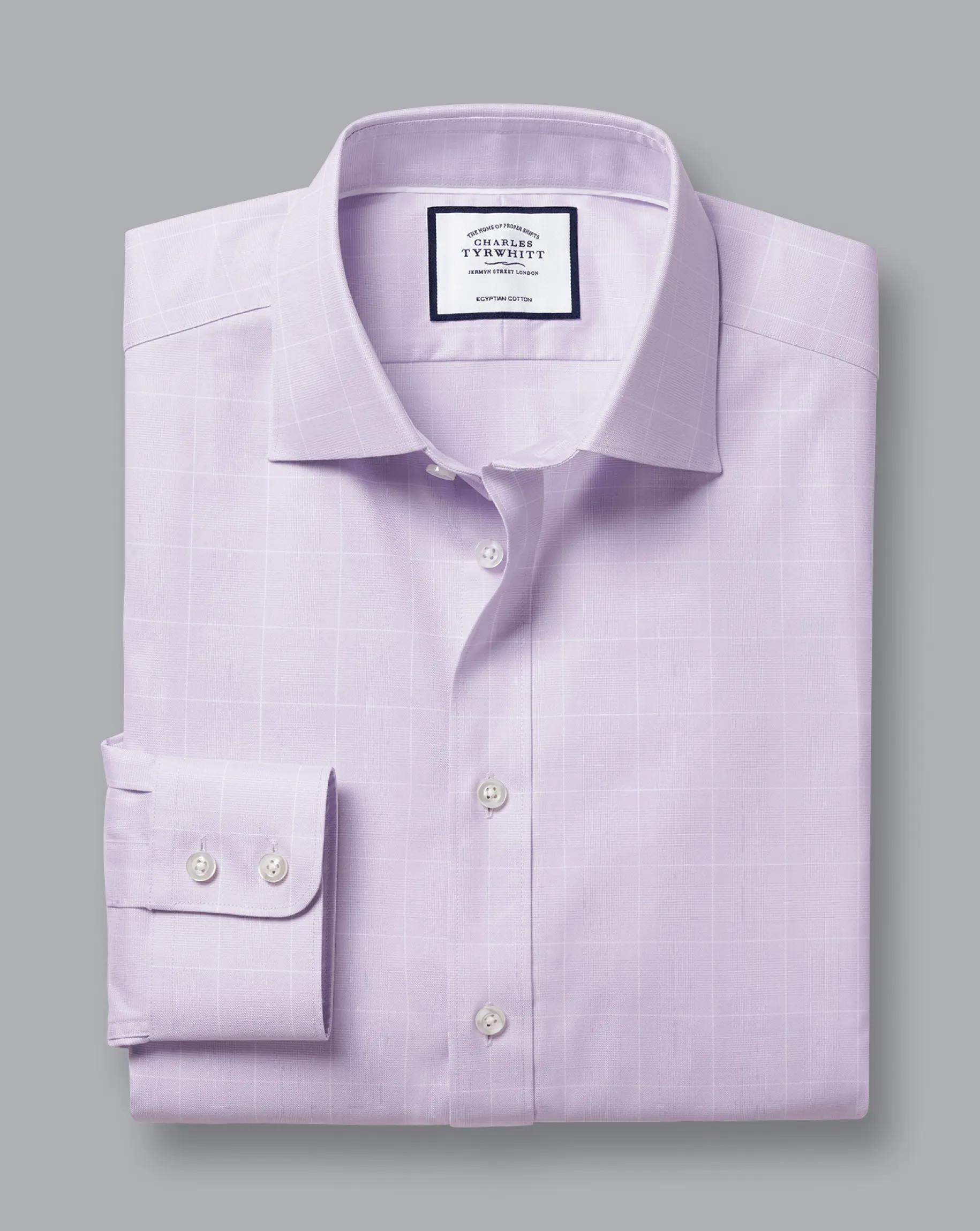 Shirt Sale|Dress Shirts<Charles Tyrwhitt Semi-Spread Collar Egyptian Cotton Twill Prince of Wales Check Shirt - Purple Lilac