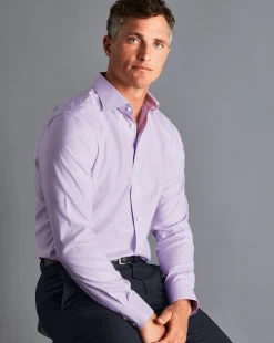 Shirt Sale|Dress Shirts<Charles Tyrwhitt Semi-Spread Collar Egyptian Cotton Twill Prince of Wales Check Shirt - Purple Lilac