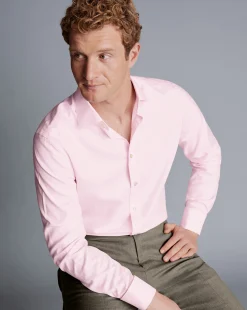 Shirt Sale|Dress Shirts<Charles Tyrwhitt Semi-Spread Collar Egyptian Cotton Hudson Weave Shirt - Light Pink