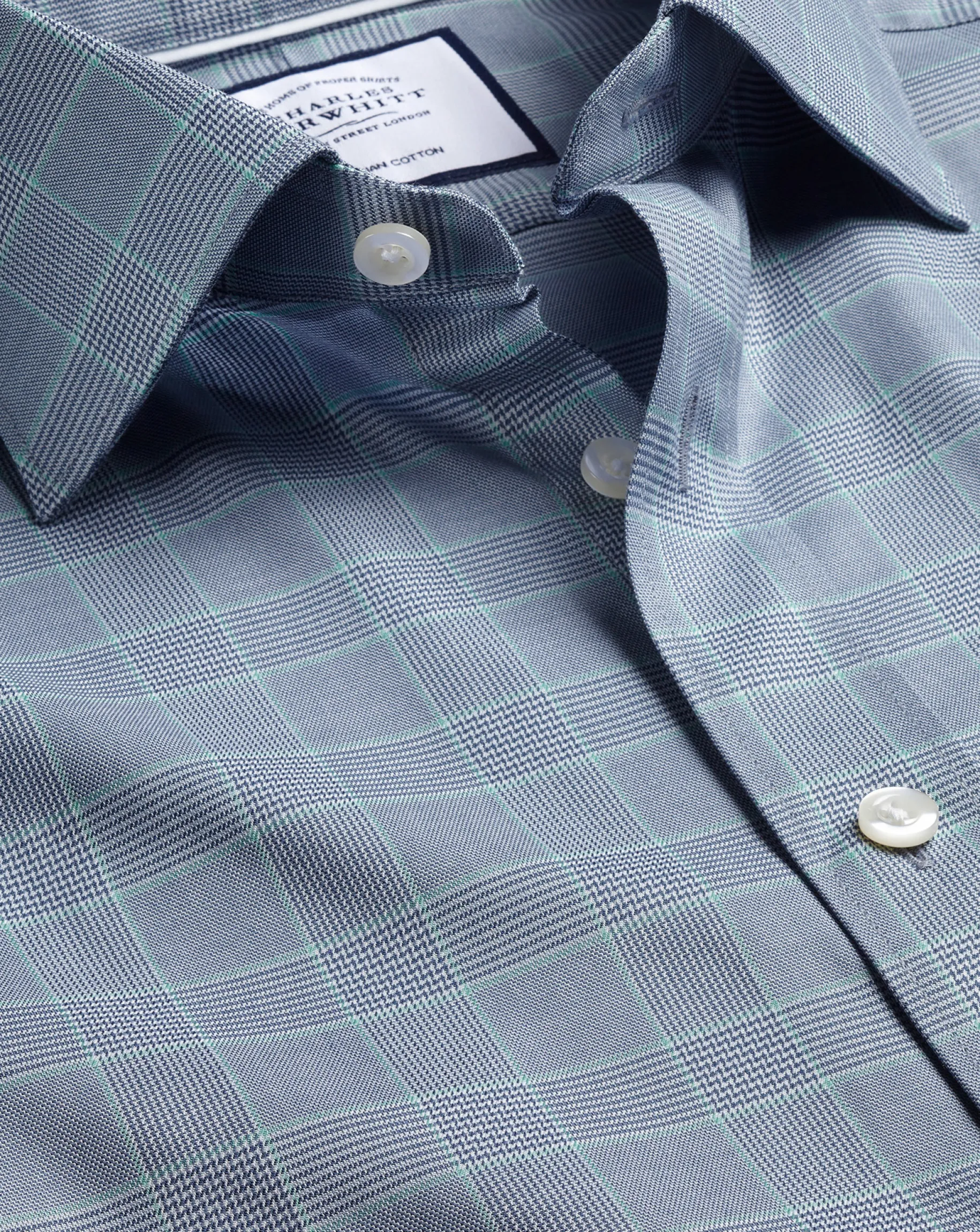 Shirt Sale|Dress Shirts<Charles Tyrwhitt Semi-Spread Collar Egyptian Cotton Twill Prince Of Wales Shirt - Steel Blue