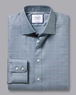 Shirt Sale|Dress Shirts<Charles Tyrwhitt Semi-Spread Collar Egyptian Cotton Twill Prince Of Wales Shirt - Steel Blue