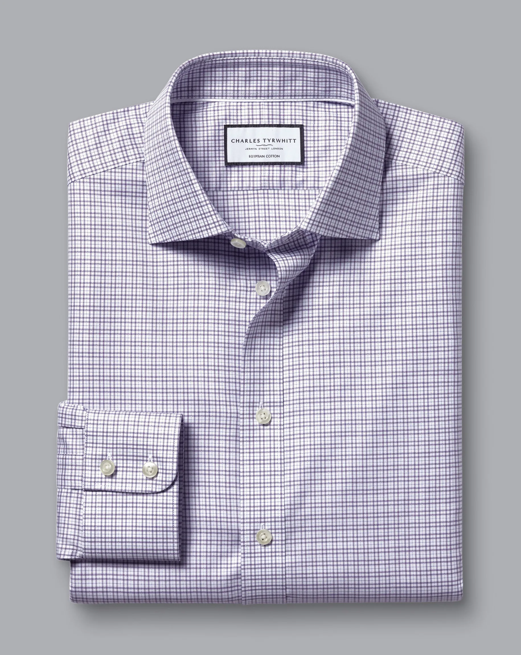 Dress Shirts|S<Charles Tyrwhitt Semi-Spread Collar Egyptian Cotton Multi Check Shirt - Mauve Purple
