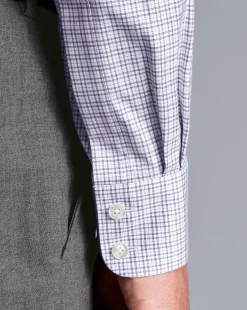 Dress Shirts|S<Charles Tyrwhitt Semi-Spread Collar Egyptian Cotton Multi Check Shirt - Mauve Purple