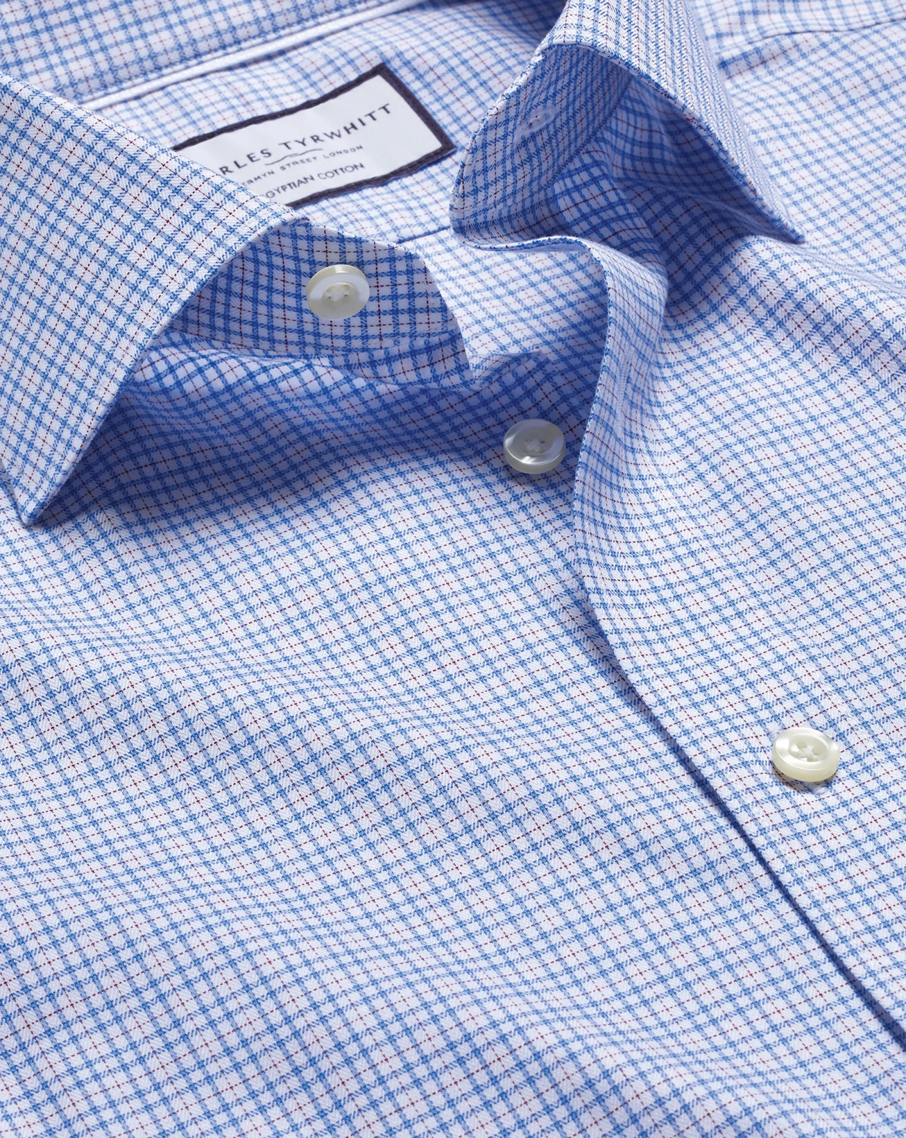 Dress Shirts|M<Charles Tyrwhitt Semi-Spread Collar Egyptian Cotton Multi Check Shirt - Cornflower Blue