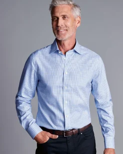 Dress Shirts|M<Charles Tyrwhitt Semi-Spread Collar Egyptian Cotton Multi Check Shirt - Cornflower Blue