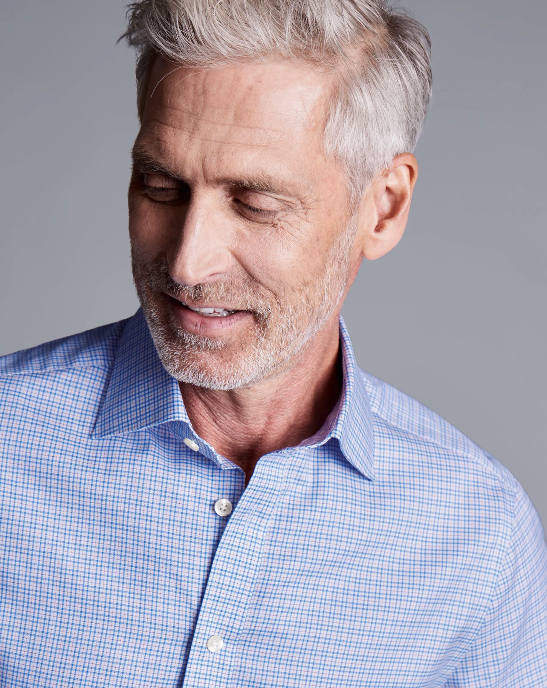 Dress Shirts|M<Charles Tyrwhitt Semi-Spread Collar Egyptian Cotton Multi Check Shirt - Cornflower Blue
